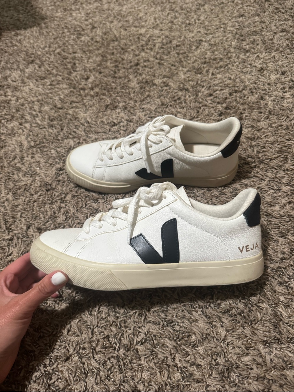 Veja White Leather Low-Top Sneakers with Black V Detail